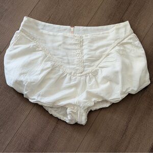 Free People Sz 14 Poplin White Bloomers Lounge Shorts Knickers Boxy Lined Button